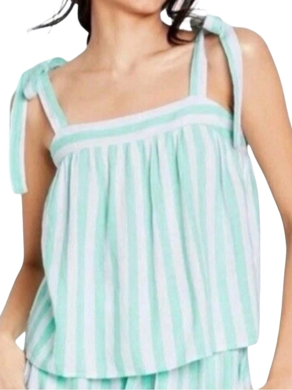 Stoney Clover Lane Target pastel striped linen tie strap beachy babydoll top XL